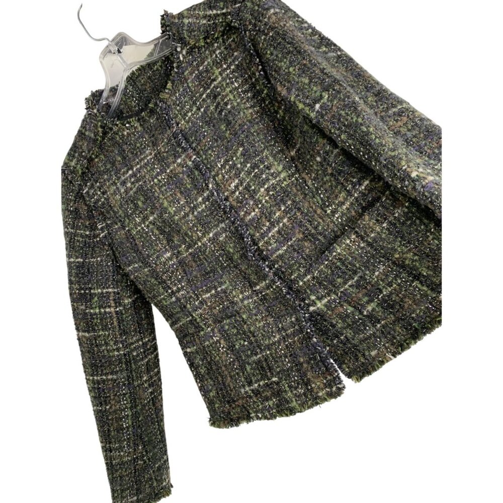 Brooks Brothers Green & Black Tweed Jacket Size 4 Wool Blend Blazer RJ10192 Crop